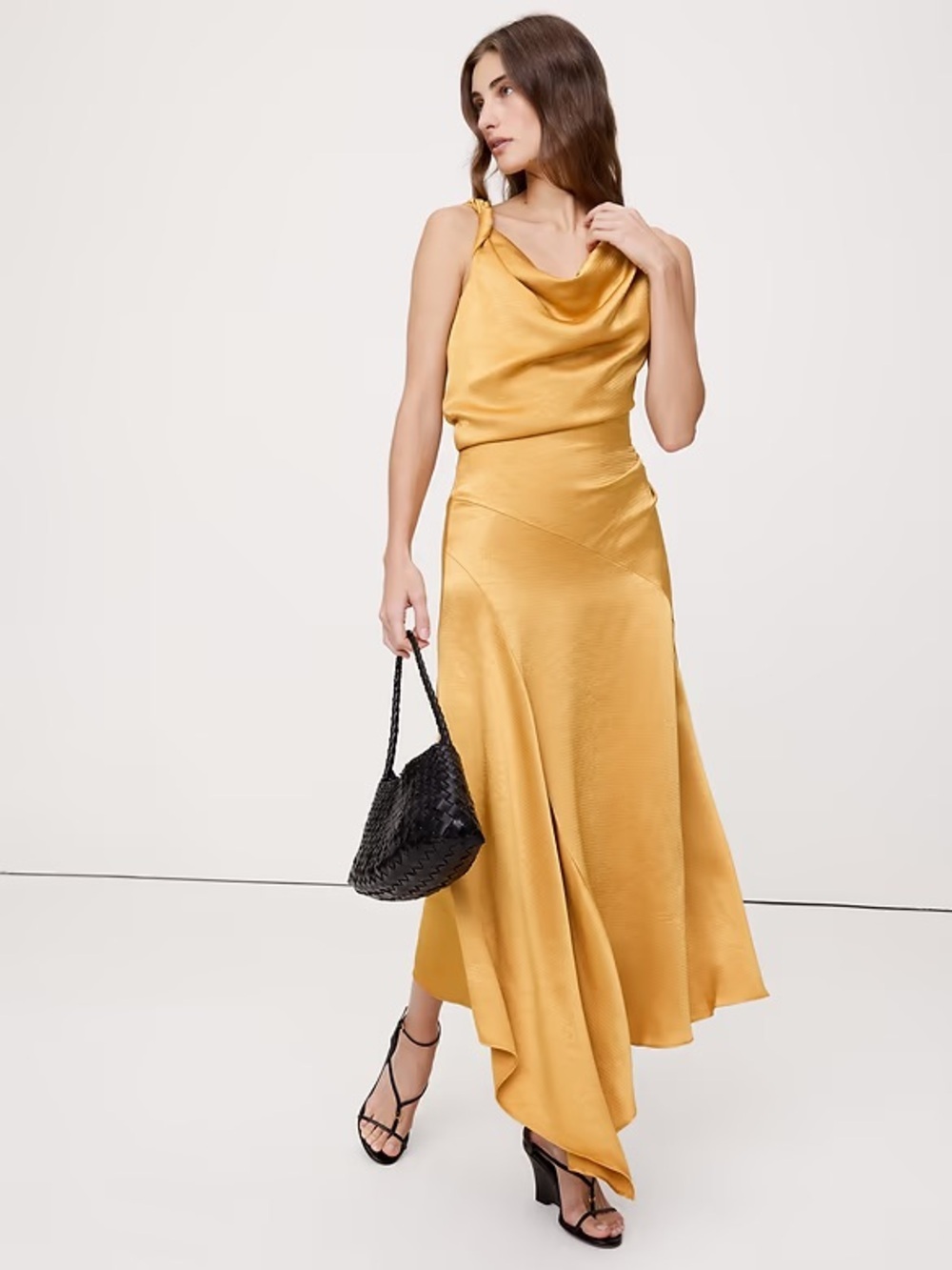NWT! BANANA REPUBLIC HAMMERED SATIN TWIST-SHOULDER DRESS 861989 🌗